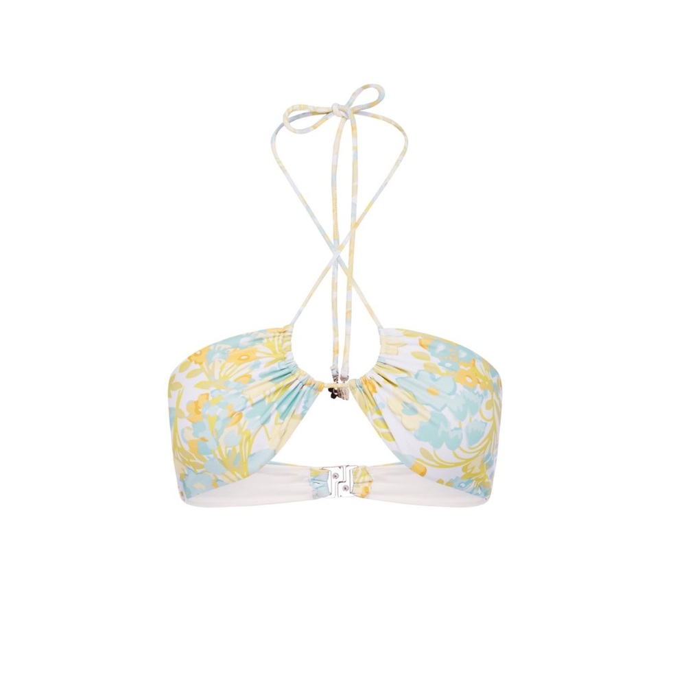 With Jean Yellow & Light Blue Floral Bandeau Bikini Top